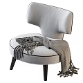 Elegant Modern Light Gray Linen Accent Chair With Tasseled Throw Blanket