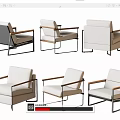 Modern Leisure Accent Chairs With Wooden Armrests And Metal Frames Light Colored Cushions