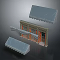 Small 3D Storefront Building Model With Various Awning Designs And Details 3d model