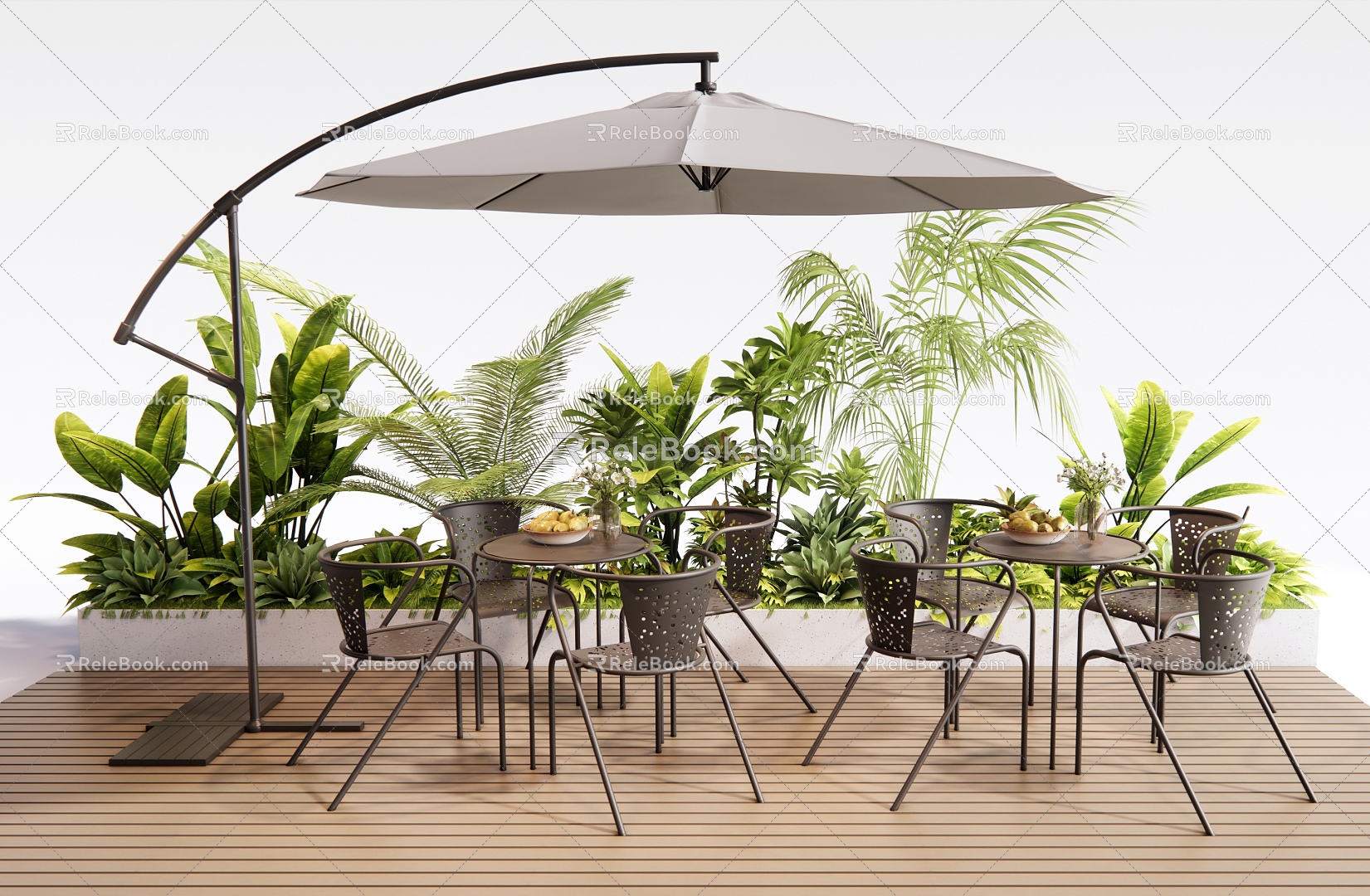 Modern Iron Outdoor Table and Chair Leisure Table and Chair Negotiation Table and Chair Outdoor Chair Plant Flower Box Green Plant Combination 3d model