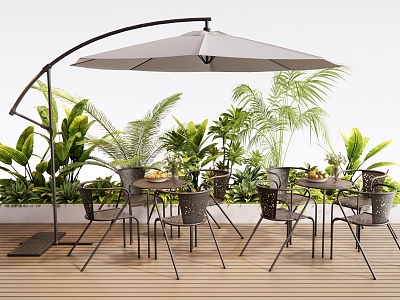 Modern Iron Outdoor Table and Chair Leisure Table and Chair Negotiation Table and Chair Outdoor Chair Plant Flower Box Green Plant Combination 3d model