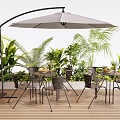 Modern Iron Outdoor Table and Chair Leisure Table and Chair Negotiation Table and Chair Outdoor Chair Plant Flower Box Green Plant Combination 3d model