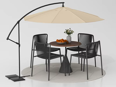 Modern Outdoor Table and Chair Outdoor Dining Table and Chair Ironwork Casual Table and Chair with Parasol 3d model