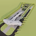 Modern Architectural Exterior With Unique Roof Structure Green Lawn And Trees Around