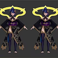 Two Anime Style Characters With Blue Hair Yellow Halos Black Purple Outfits And Golden Trim