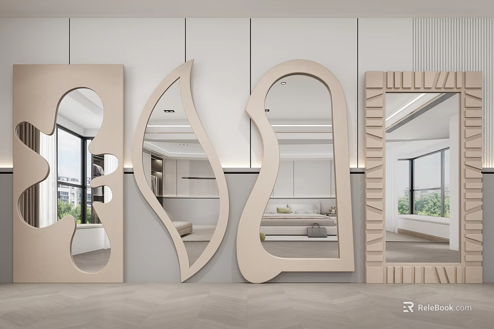 Modern Decorative Mirrors with Unique Leaf Arch and Irregular Shapes Enhancing Contemporary Room Decor 3d model 