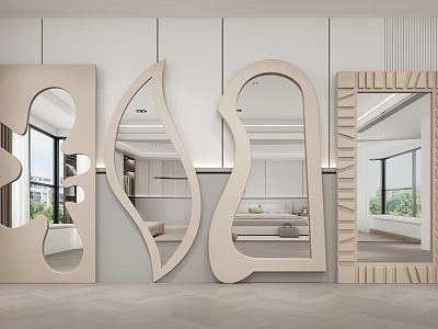 Modern Decorative Mirrors with Unique Leaf Arch and Irregular Shapes Enhancing Contemporary Room Decor 3d model