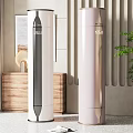 Tower Air Cooler Fans Two in White Black Pink for Modern Interior with Green Plant