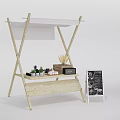 Portable Wooden Foldable Stand With Small Potted Plants Tissue And Blackboard
