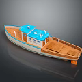 Small Wooden Boat With Blue Top White Hull And Wooden Deck