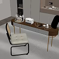 Modern Dressing Table Interior Design With Cosmetics Mirror And White Upholstered Chair On Textured Rug
