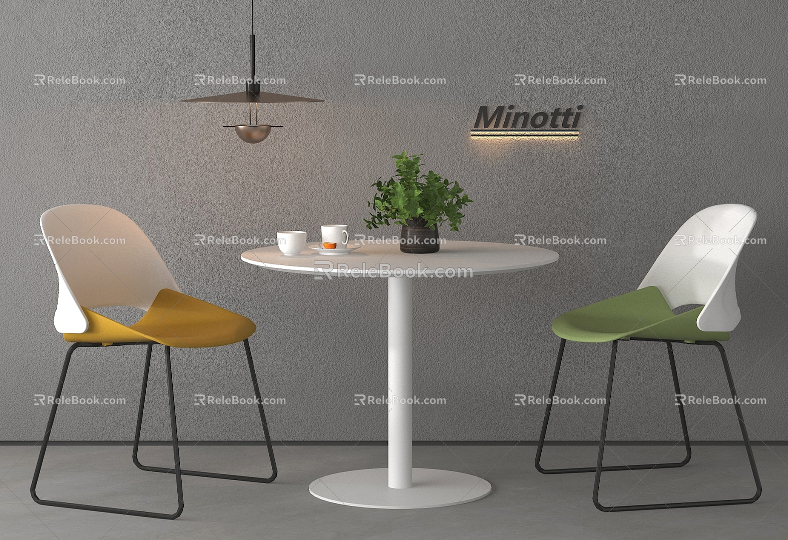 Modern Leisure Table and Chair Negotiation Table and Chair Green Plant Ornaments 3d model