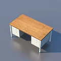 Sturdy Wooden Desk With White Drawer Cabinets And Sleek White Legs Design