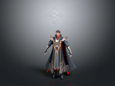 Game Movie Character In Ornate Robe With Golden Accents And Floating Magic Circle Symbol 3d model