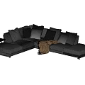 L Shaped Sectional Sofa With Plush Cushions Cozy Blanket And Side Table 3d model