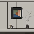 Modern Wall Art Decor With Square Geometric Painting Black Frame Vase And Dried Branches