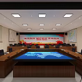 Modern Conference Room With Large Screen Wooden Tables Chairs And Wall Map