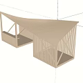 Wooden Garden Structure with Sloped Roof Striped Design and Outdoor Platform Area