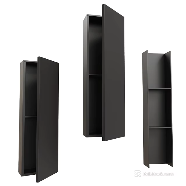 Modern Black Wall Cabinets Design With Open Door And Interior Shelves 3d model 