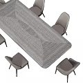 Modern Dining Table Set with Gray Striped Upholstered Chairs and Sleek Dark Tabletop 3d model