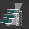 Modern Layered Architecture Design With Green Glass Curtain Walls And White Frames