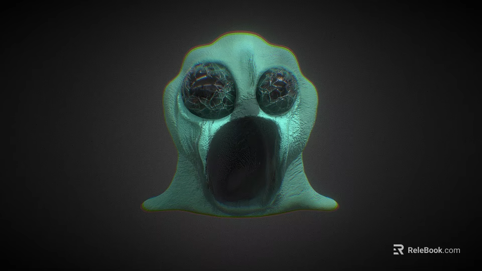 3D Rendered Green Ghost Character With Large Eyes And Open Mouth 3d model 