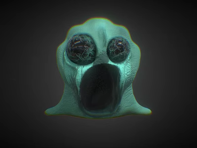3D Rendered Green Ghost Character With Large Eyes And Open Mouth 3d model