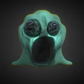3D Rendered Green Ghost Character With Large Eyes And Open Mouth