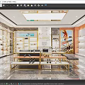 Modern Shoe Store Interior With Golden Frame Display Shelves And Marble Walls
