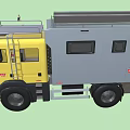 Yellow Utility Truck With Solar Panels On Roof Side Ladder And Equipment