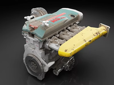 Vintage IVECO Engine With Green Yellow Cover And Mechanical Parts 3d model