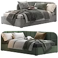 Modern Kids Bed With Upholstered Headboard Decorative Pillows And Soft Blankets