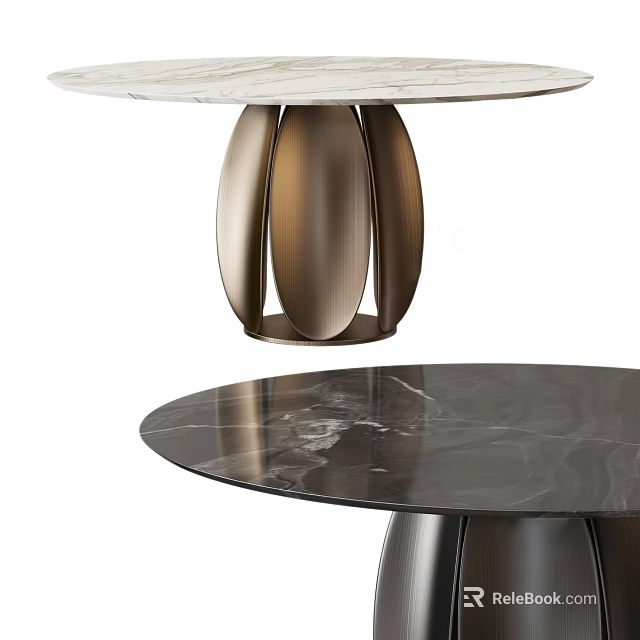 Elegant Modern Dining Table With Marble Top And Metal Pedestal Base 3d model 