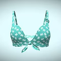 Stylish Green Bikini Top With White Floral Print And Tie Front Detail