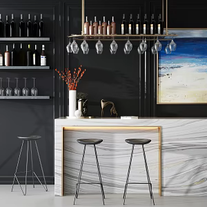 Modern Bar Counter Bar Chair Combination 3d model