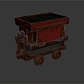 Red Old Fashioned Mining Train Cart With Black Coal And Metal Wheels