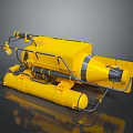 Yellow Underwater Submersible Equipment With Cylindrical Tanks Pipes And Conical Front
