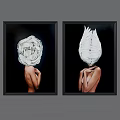 Abstract Nude Figure Portraits With White Feathered Head On Black Background
