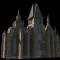 Ancient Gothic Architecture With Stone Spires Towers And Stained Glass Windows