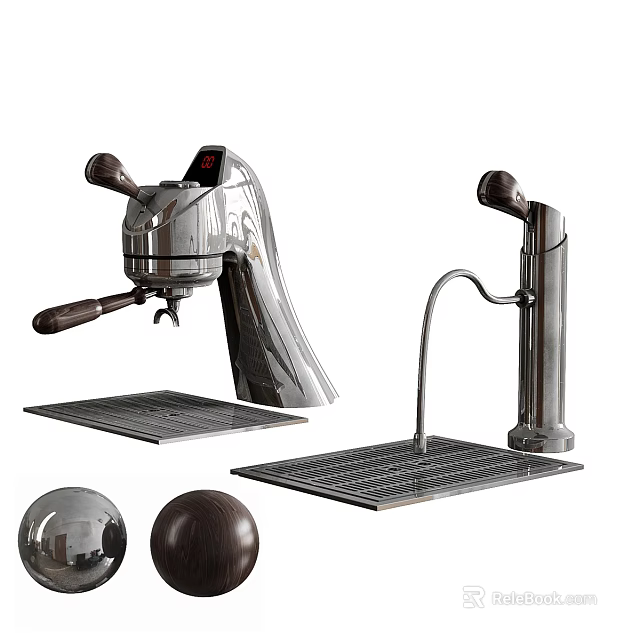 Heavy Duty Stainless Steel Commercial Kitchen Faucets with Wooden Handles and Drain Boards 3d model 