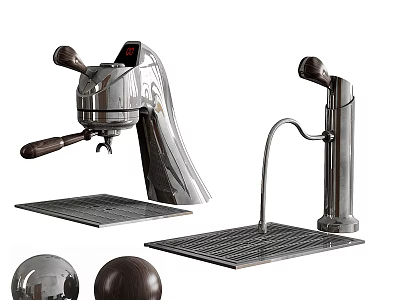 Heavy Duty Stainless Steel Commercial Kitchen Faucets with Wooden Handles and Drain Boards 3d model