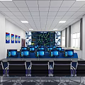 Modern Control Room Interior With Multiple Monitoring Screens And Control Consoles
