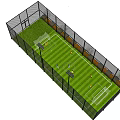 Fenced Outdoor Football Field With Green Grass Goals And Active Players