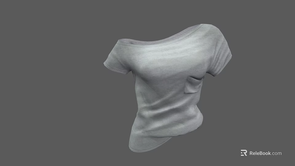 Gray Off Shoulder Short Sleeve T Shirt With Pocket 3d model 