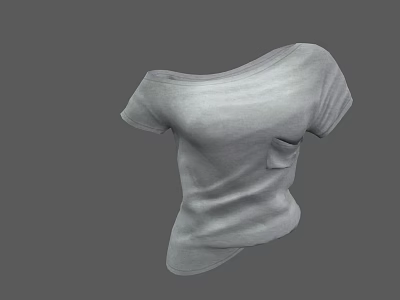 Gray Off Shoulder Short Sleeve T Shirt With Pocket 3d model