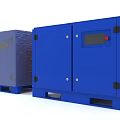 Blue Industrial Equipment Units With Metal Enclosures Vents And Control Panels