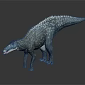 Lifelike Dinosaur Figure With Blue Spotted Textured Skin In Standing Posture On Dark Surface