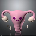 Cute Pink Uterus Organ With Smiling Face Purple Eyes Ovaries And Sparkles