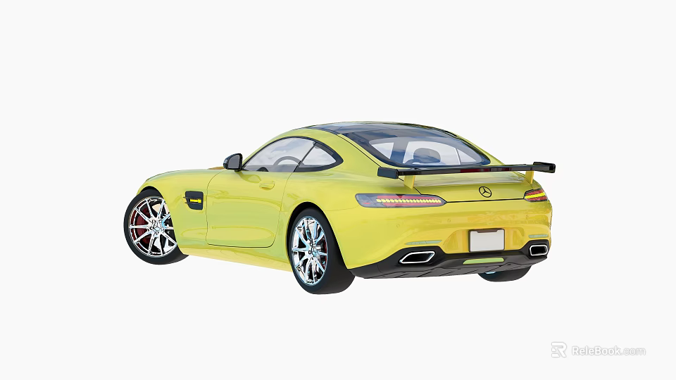 Yellow Sports Car Exterior With Black Rear Spoiler And Silver Alloy Wheels 3d model 