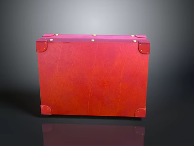 Vintage Red Leather Suitcase With Metal Corners And Brass Fasteners 3d model